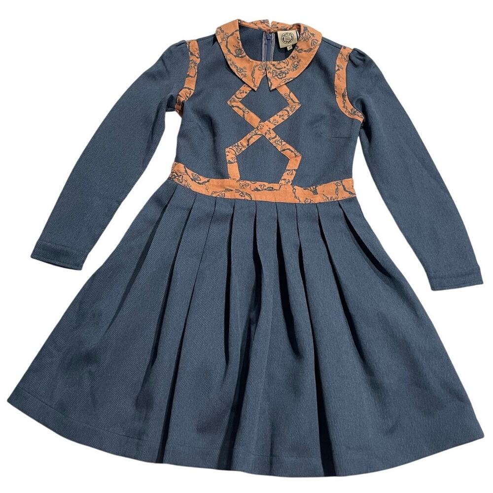 Family Affairs Maeve Dress Womens XS Long Sleeve Twill Blue Fit N Flare MSRP$376 - Picture 2 of 13